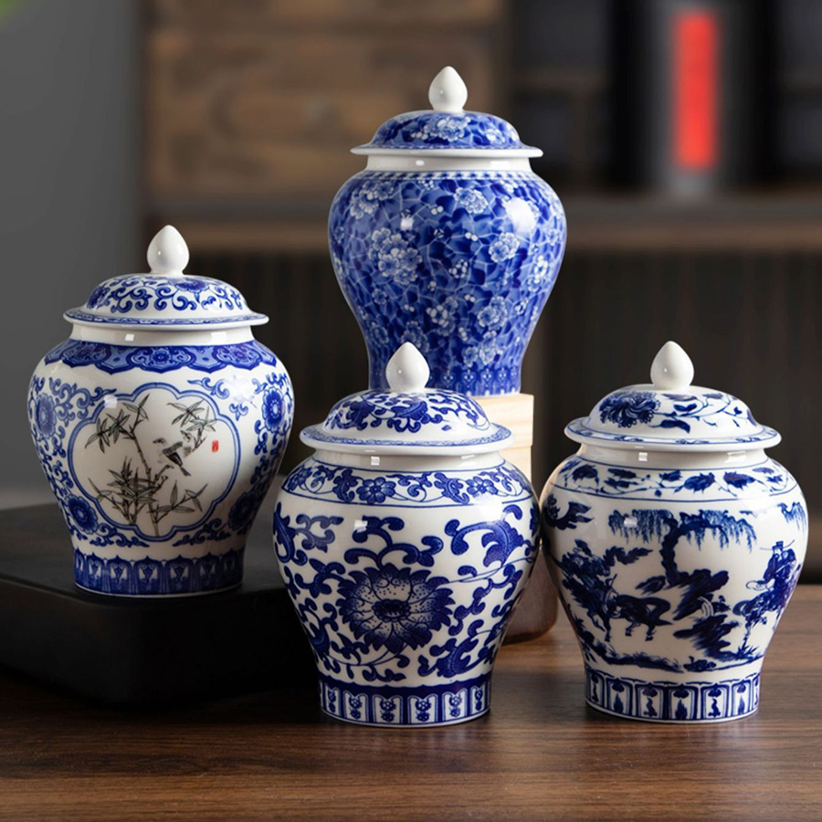 Coffee Equipment Organizer - Blue and White Porcelain Tea Canister