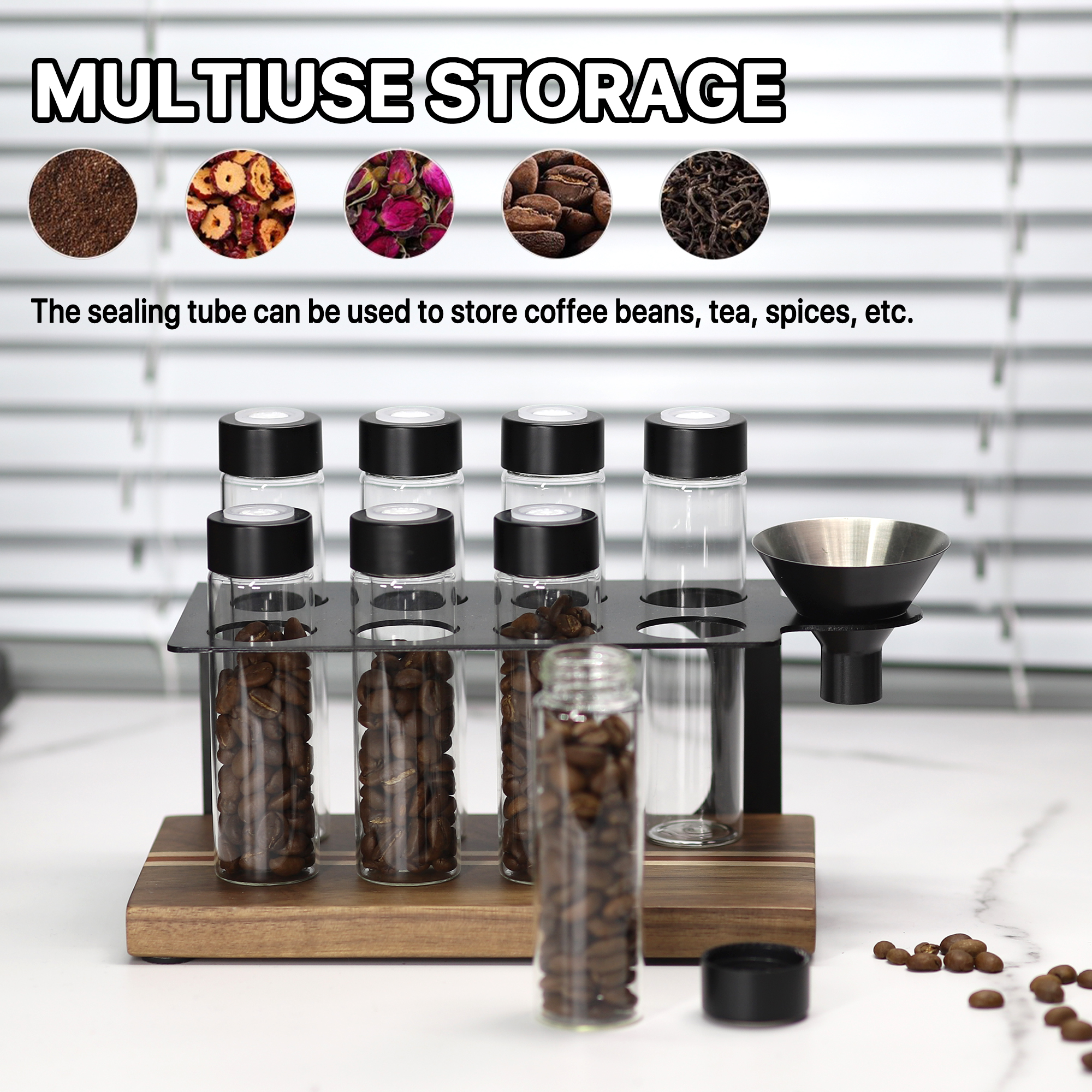 Sealed Glass 12Tubes Coffee Be - Coffee Equipment Organizer reseña y precio