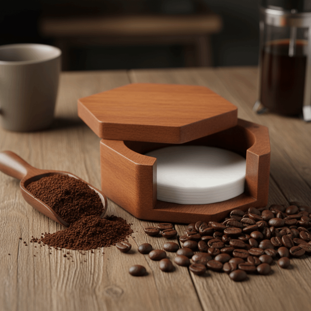Solid Wood Hexagonal Coffee Fi - Coffee Equipment Organizer reseña y precio